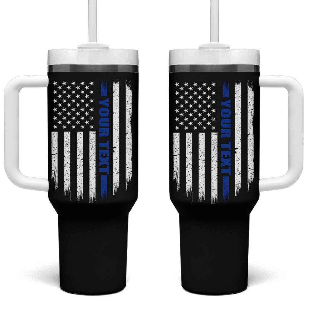 Personalized Police Tumbler With Handle Custom Text Name Vintage American Flag Law Enforcement Gift