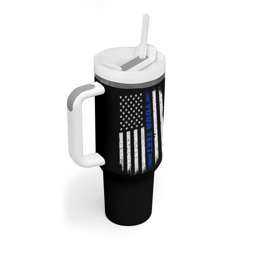 Personalized Police Tumbler With Handle Custom Text Name Vintage American Flag Law Enforcement Gift