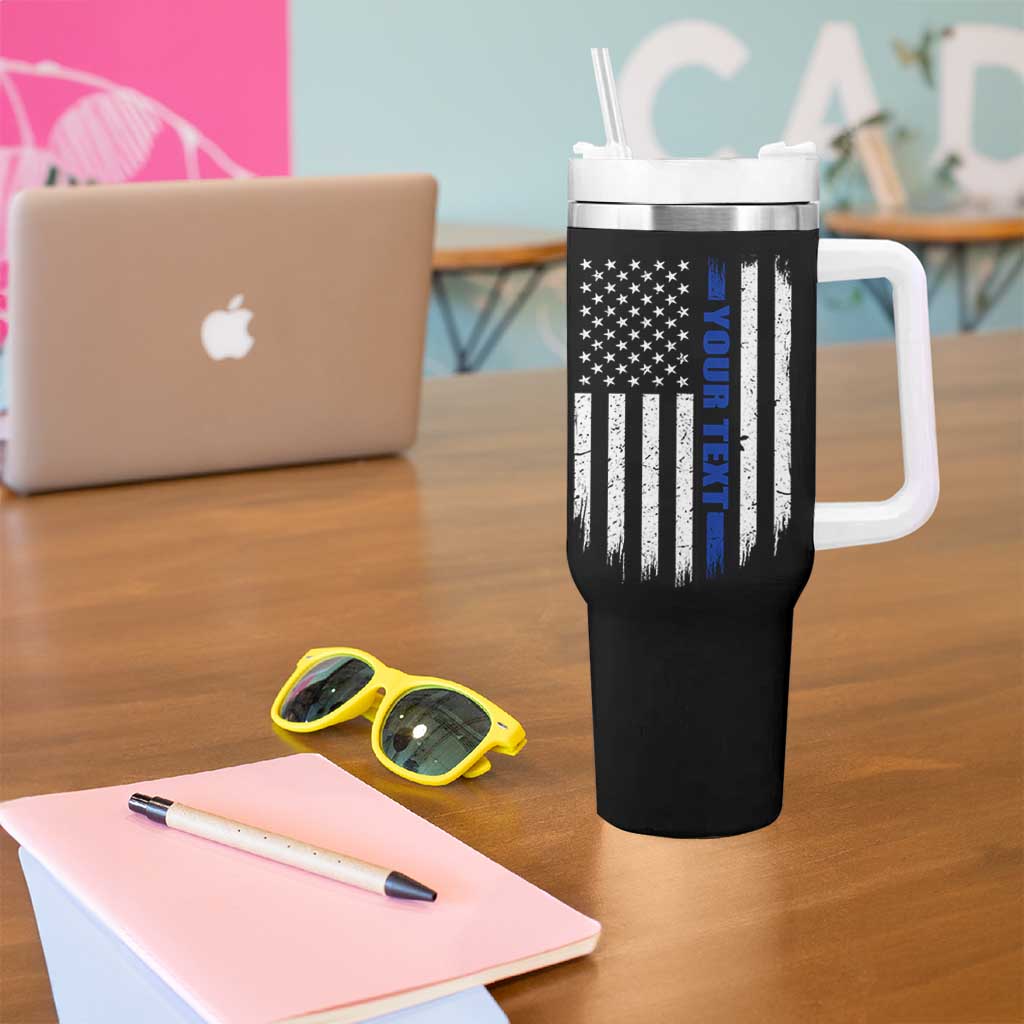 Personalized Police Tumbler With Handle Custom Text Name Vintage American Flag Law Enforcement Gift