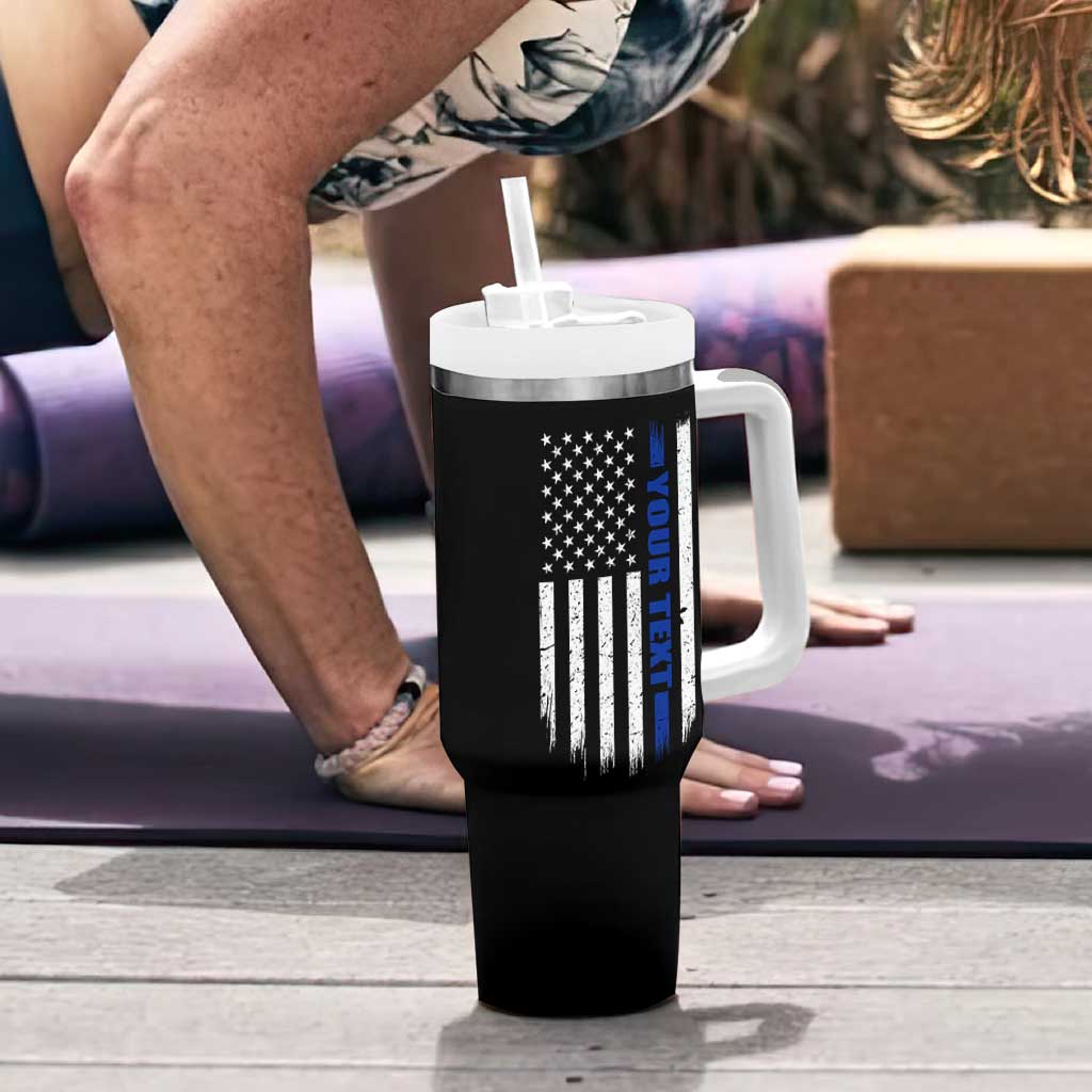 Personalized Police Tumbler With Handle Custom Text Name Vintage American Flag Law Enforcement Gift