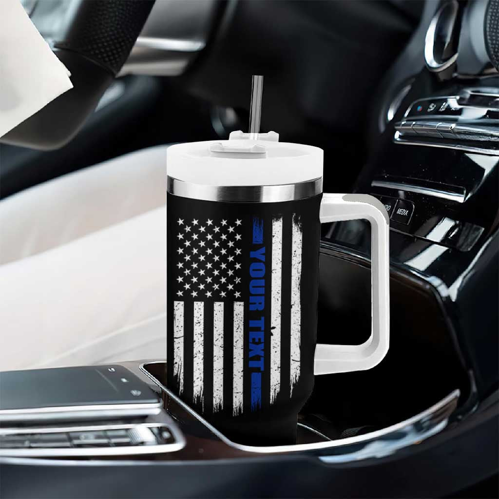 Personalized Police Tumbler With Handle Custom Text Name Vintage American Flag Law Enforcement Gift