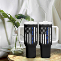 Personalized Police Tumbler With Handle Custom Text Name Vintage American Flag Law Enforcement Gift