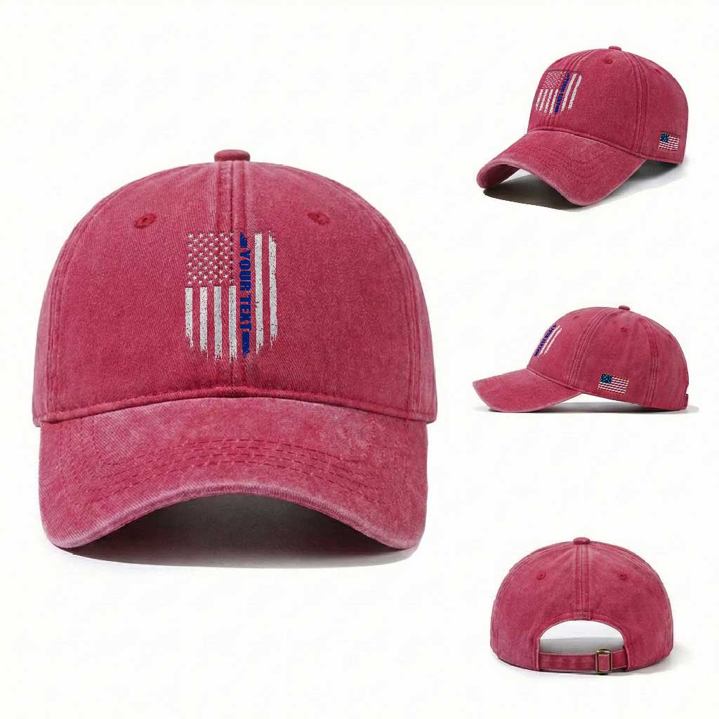 Personalized Police Washed Cotton Baseball Cap Custom Text Name Vintage American Flag Law Enforcement Gift