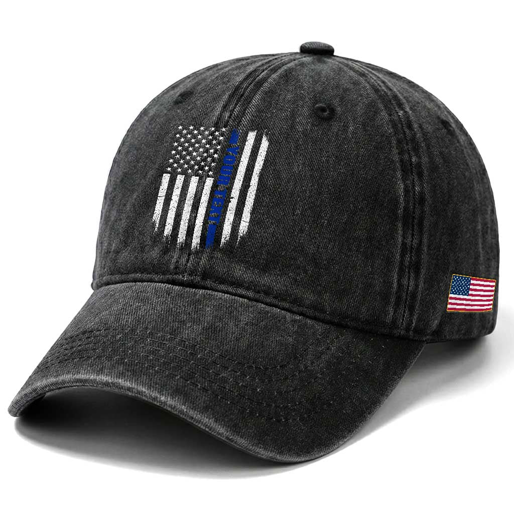Personalized Police Washed Cotton Baseball Cap Custom Text Name Vintage American Flag Law Enforcement Gift
