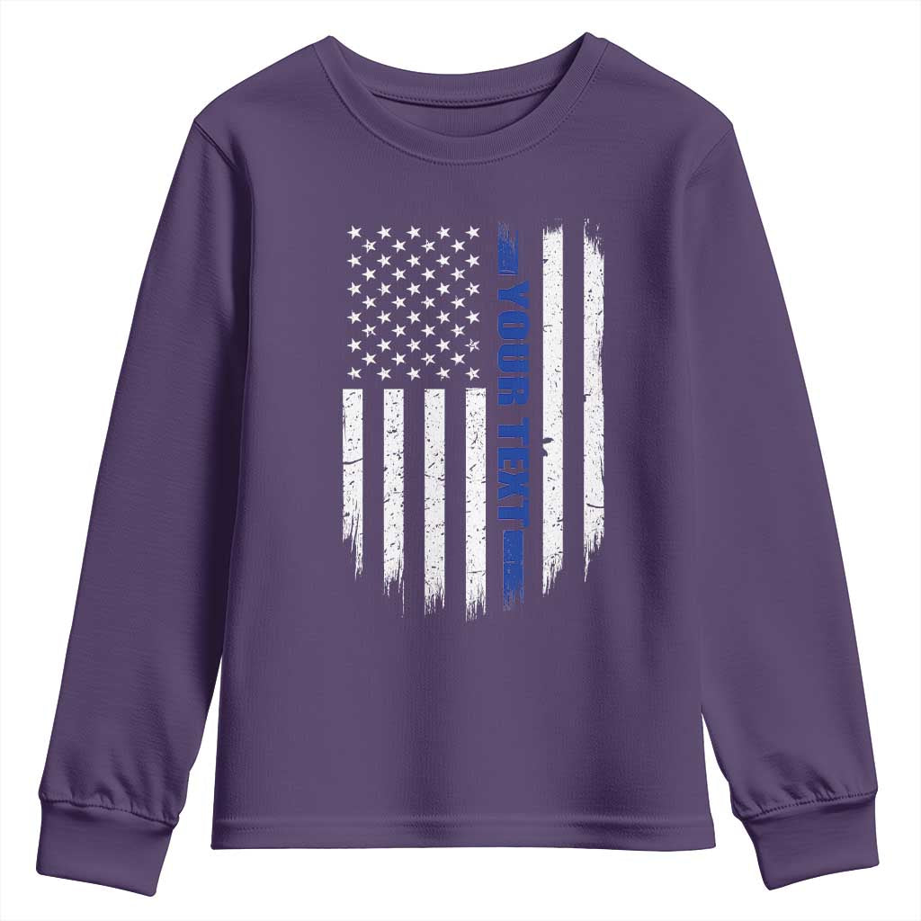 Personalized Police Youth Sweatshirt Custom Text Name Vintage American Flag Law Enforcement Gift