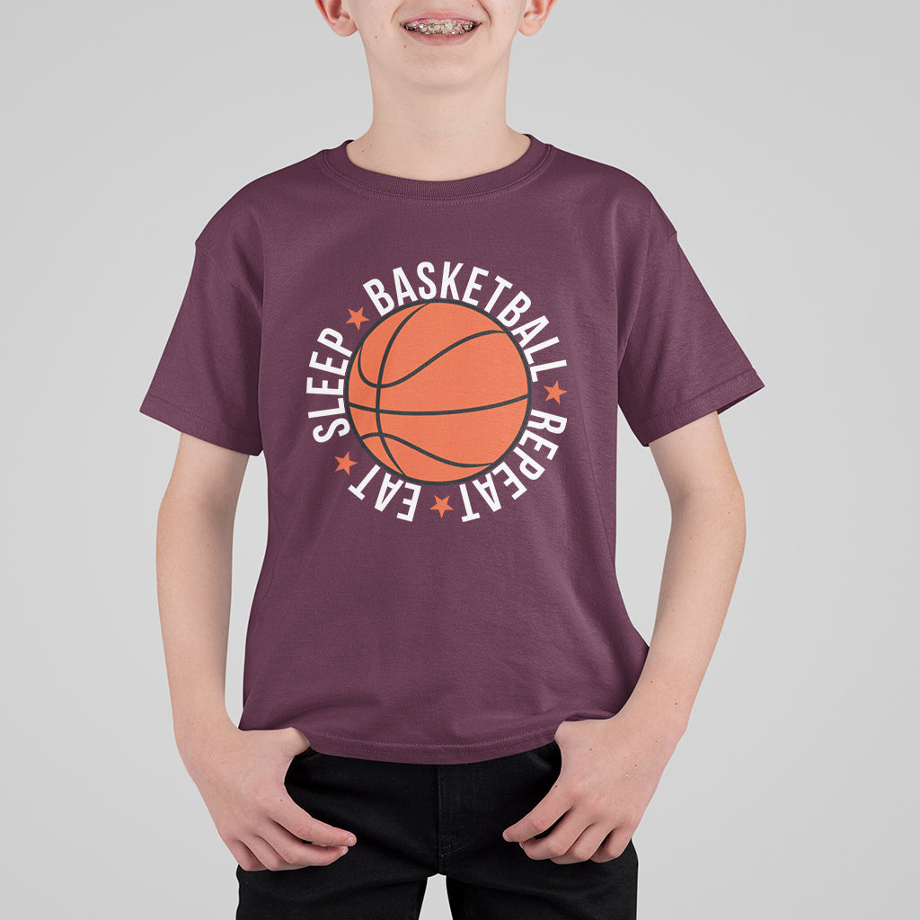 Basketball Lover T Shirt For Kid Eat Sleep Basketball Repeat - Wonder Print Shop