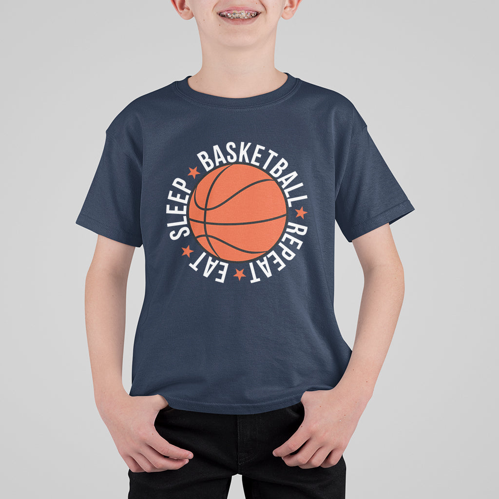 Basketball Lover T Shirt For Kid Eat Sleep Basketball Repeat - Wonder Print Shop