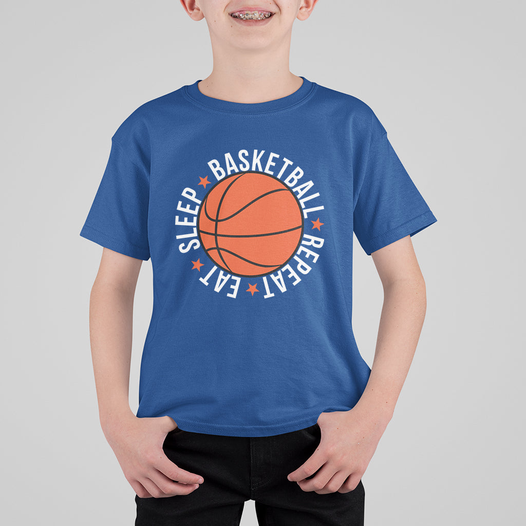 Basketball Lover T Shirt For Kid Eat Sleep Basketball Repeat - Wonder Print Shop