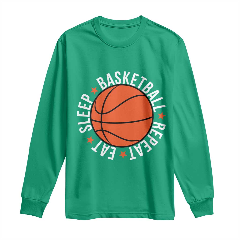 Basketball Lover Long Sleeve Shirt Eat Sleep Basketball Repeat - Wonder Print Shop
