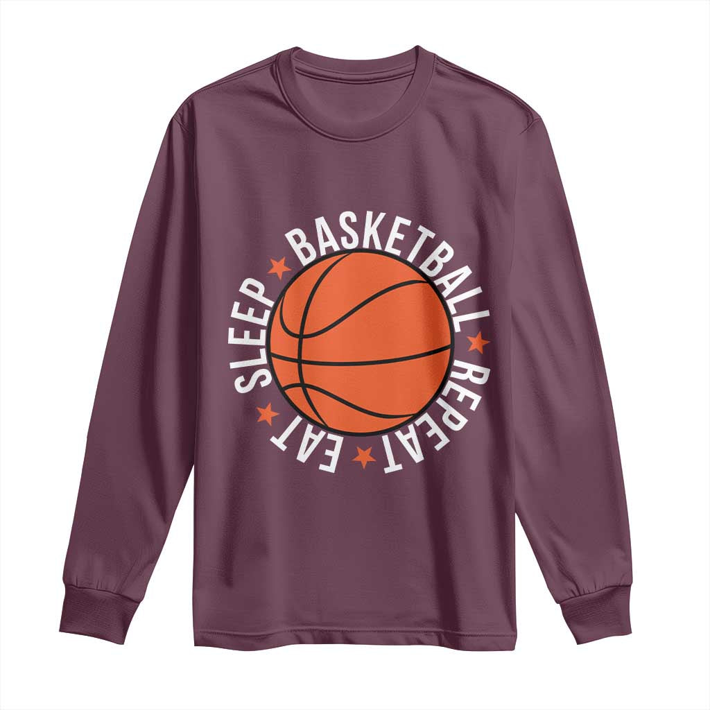 Basketball Lover Long Sleeve Shirt Eat Sleep Basketball Repeat - Wonder Print Shop
