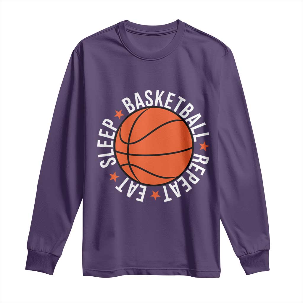 Basketball Lover Long Sleeve Shirt Eat Sleep Basketball Repeat - Wonder Print Shop