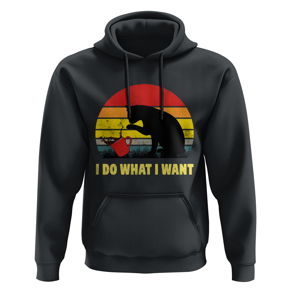 Funny Black Cat Hoodie I Do What I Want Vintage Coffe Cup - Wonder Print Shop