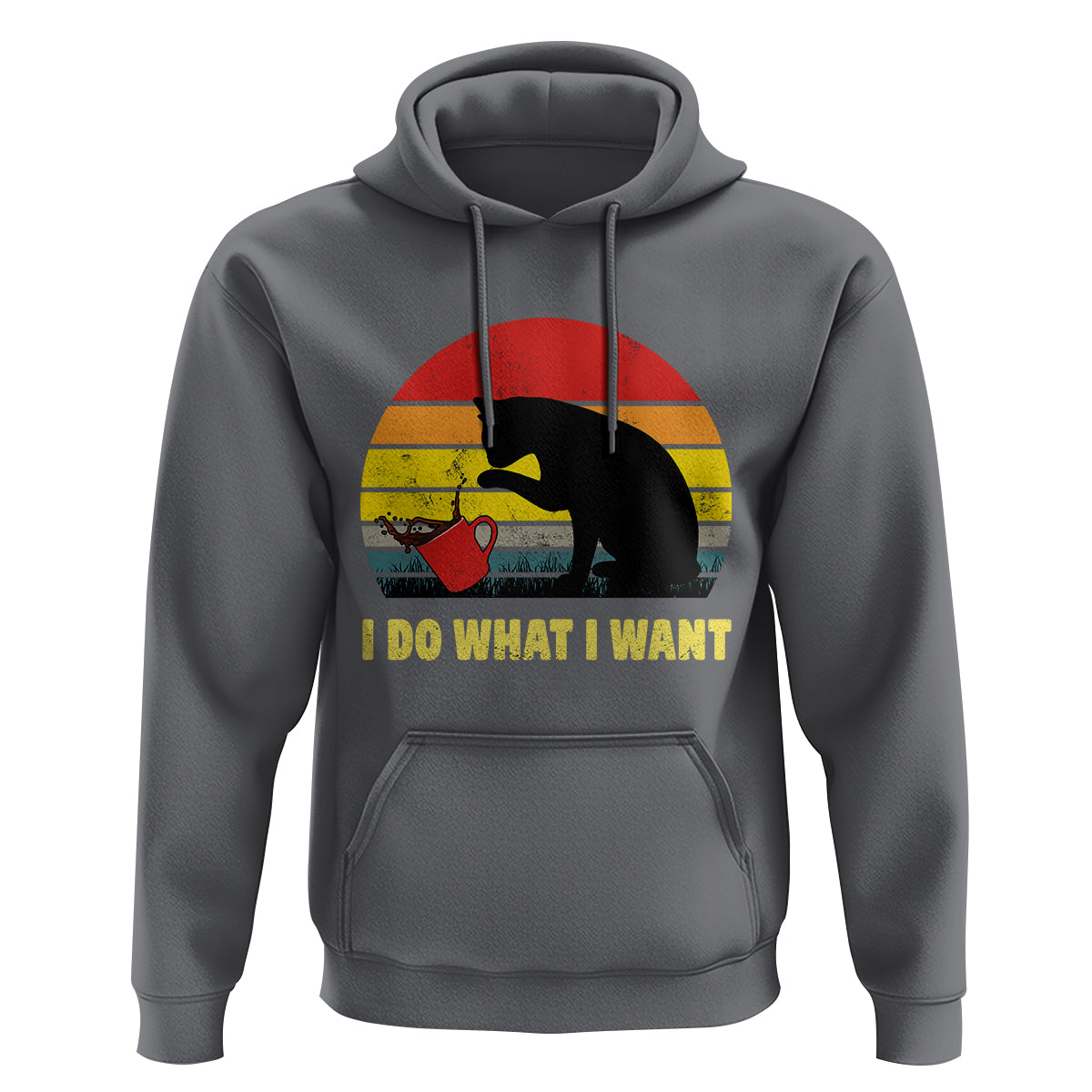 Funny Black Cat Hoodie I Do What I Want Vintage Coffe Cup - Wonder Print Shop