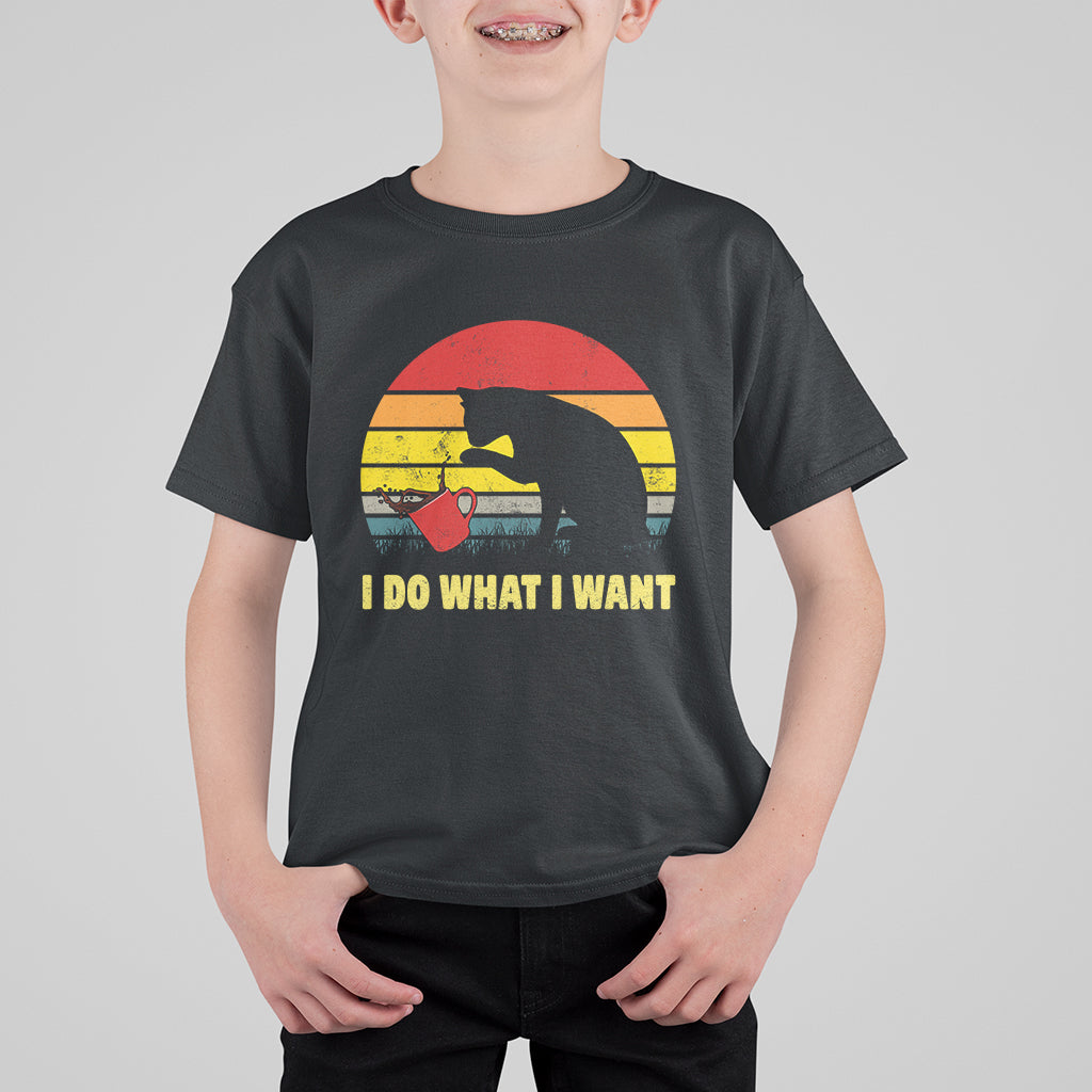 Funny Black Cat T Shirt For Kid I Do What I Want Vintage Coffe Cup - Wonder Print Shop