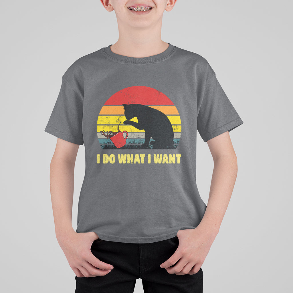 Funny Black Cat T Shirt For Kid I Do What I Want Vintage Coffe Cup - Wonder Print Shop