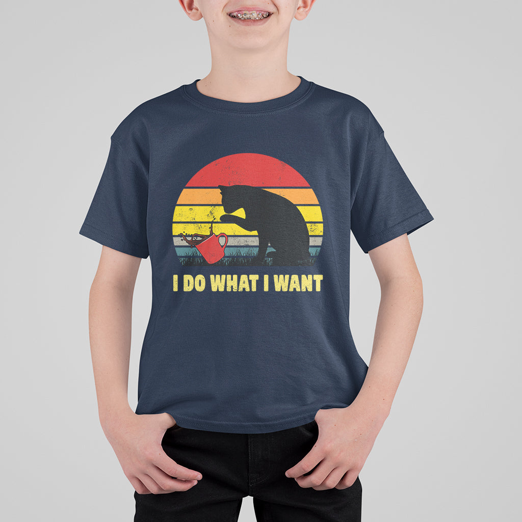 Funny Black Cat T Shirt For Kid I Do What I Want Vintage Coffe Cup - Wonder Print Shop