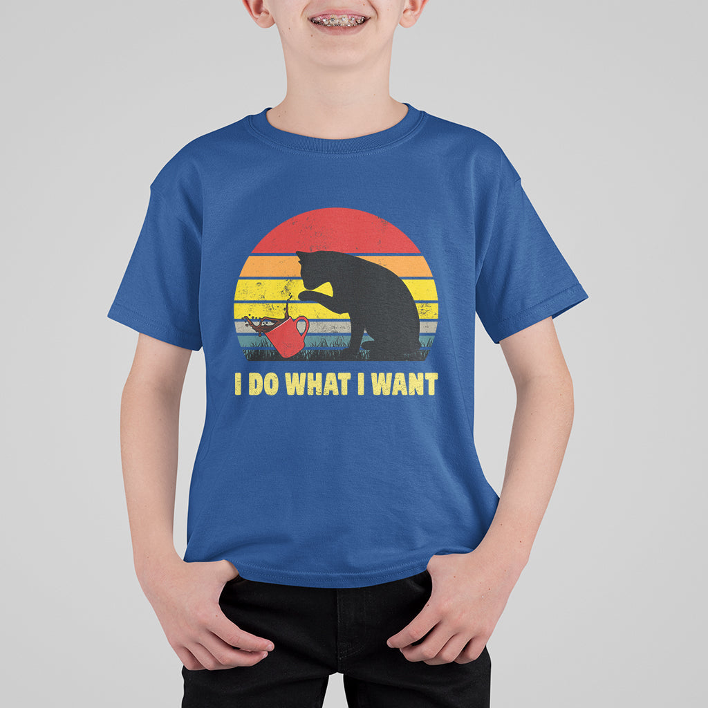 Funny Black Cat T Shirt For Kid I Do What I Want Vintage Coffe Cup - Wonder Print Shop