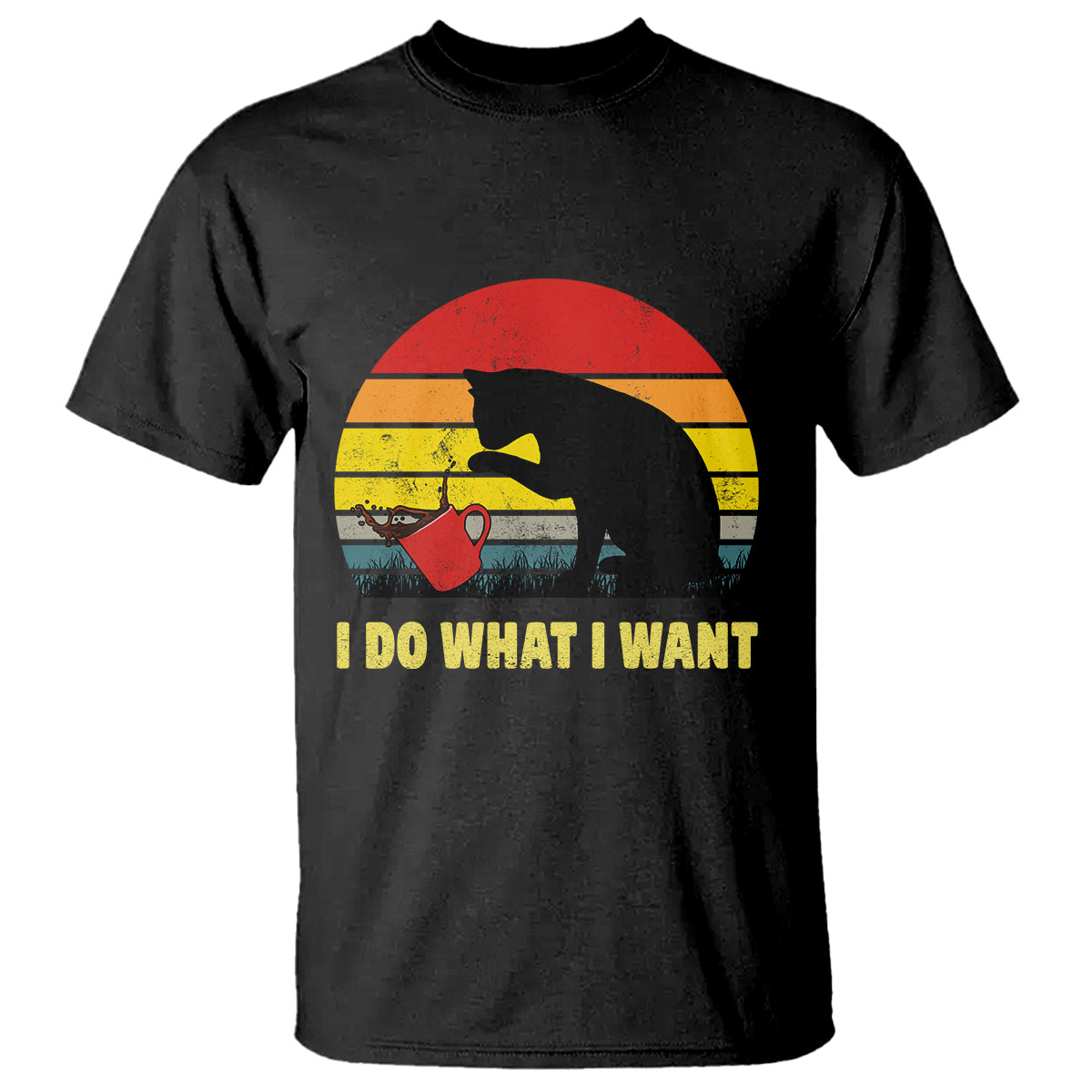 Funny Black Cat T Shirt I Do What I Want Vintage Coffe Cup - Wonder Print Shop