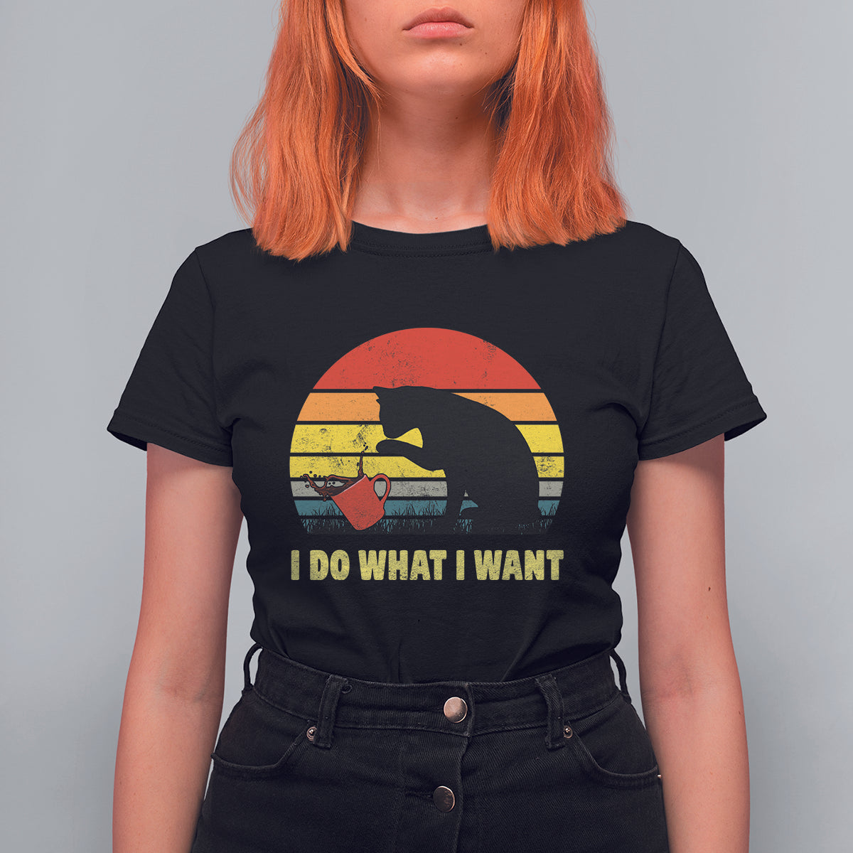 Funny Black Cat T Shirt For Women I Do What I Want Vintage Coffe Cup - Wonder Print Shop