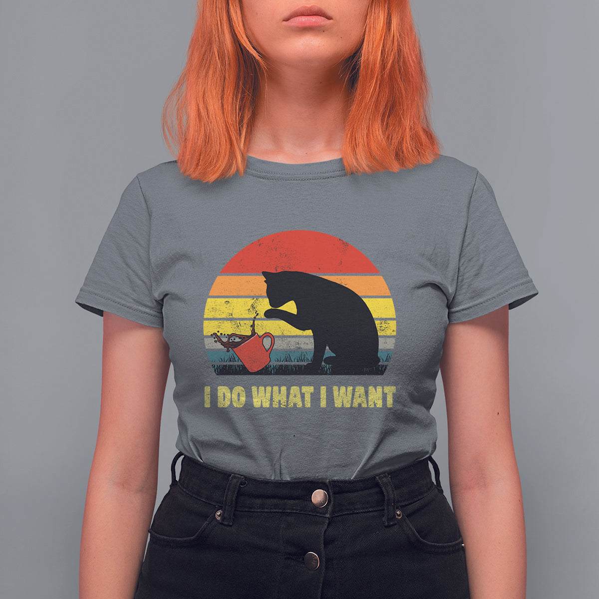 Funny Black Cat T Shirt For Women I Do What I Want Vintage Coffe Cup - Wonder Print Shop