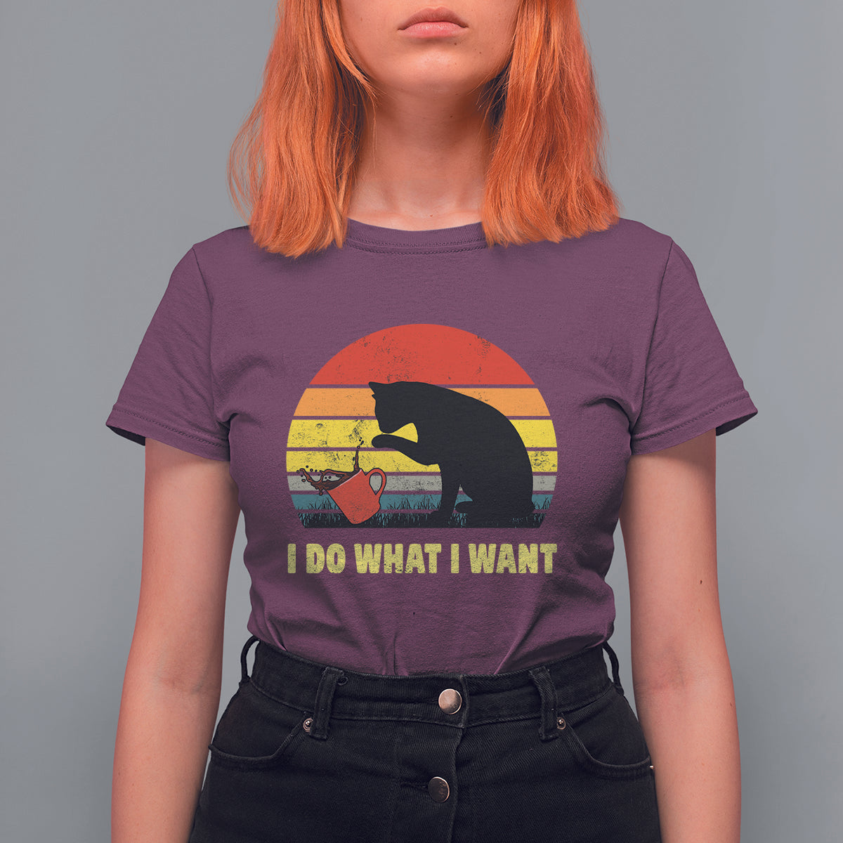 Funny Black Cat T Shirt For Women I Do What I Want Vintage Coffe Cup - Wonder Print Shop