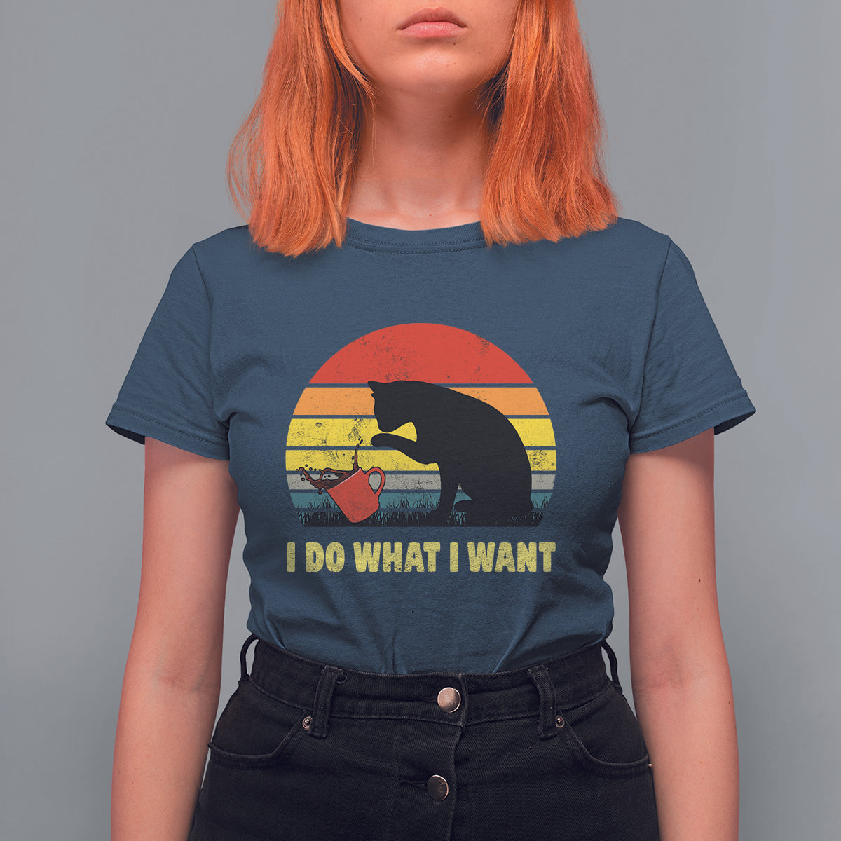Funny Black Cat T Shirt For Women I Do What I Want Vintage Coffe Cup - Wonder Print Shop