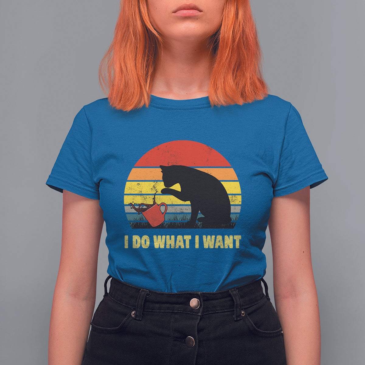 Funny Black Cat T Shirt For Women I Do What I Want Vintage Coffe Cup - Wonder Print Shop