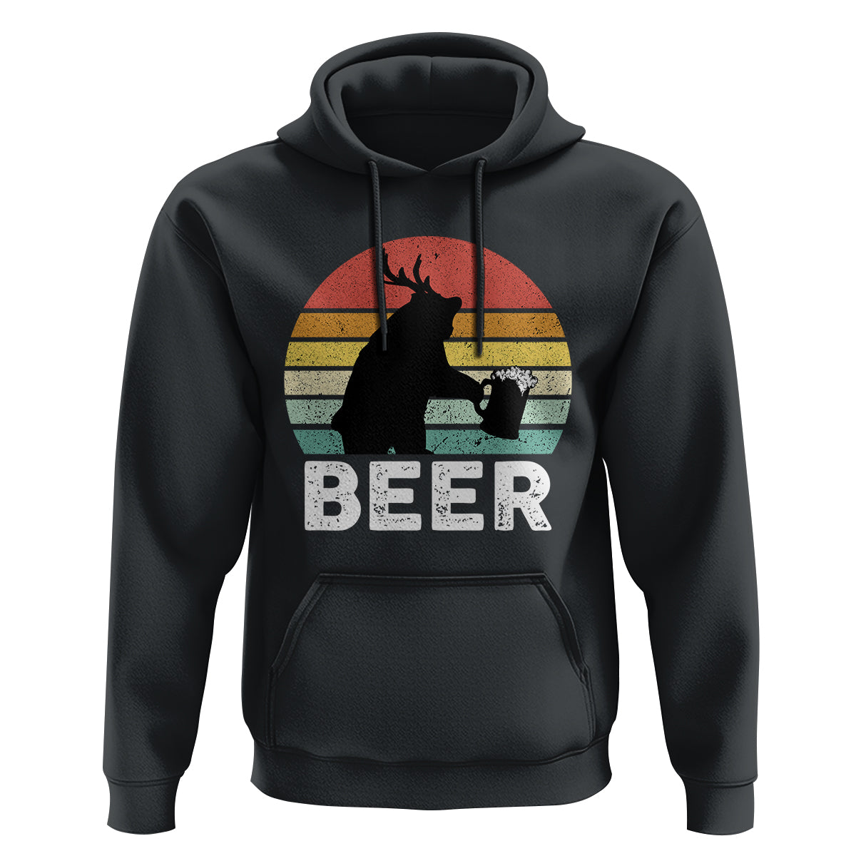 Funny Bear Deer Hoodie Vintage Retro Beer Mug - Wonder Print Shop