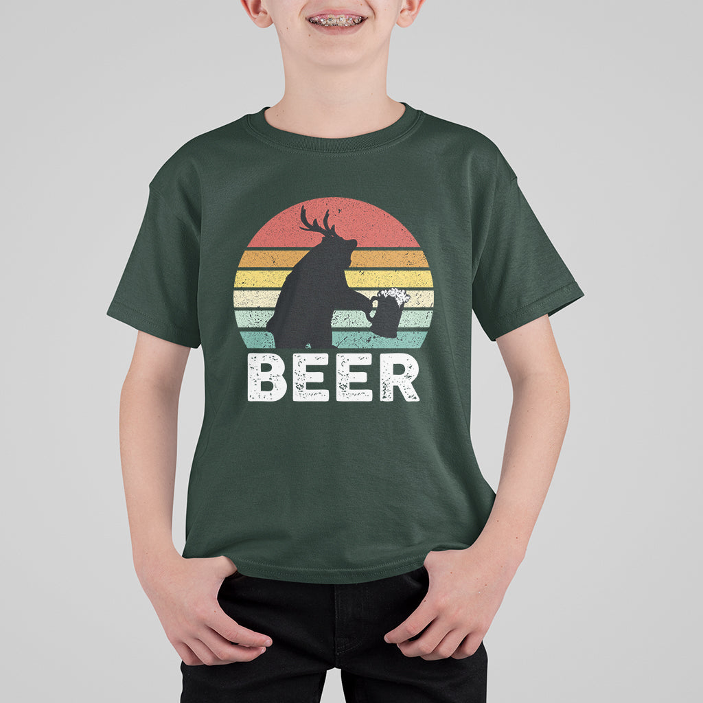 Funny Bear Deer T Shirt For Kid Vintage Retro Beer Mug - Wonder Print Shop
