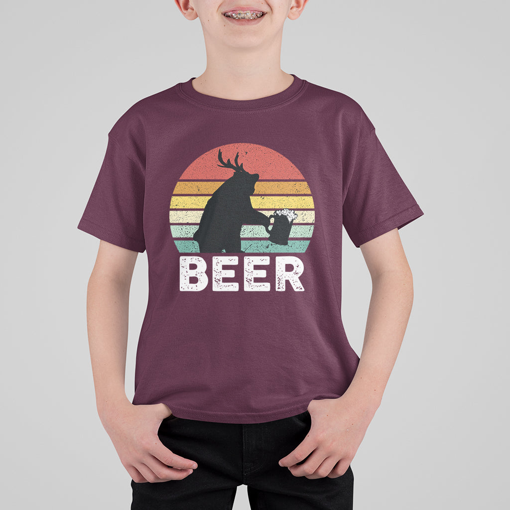 Funny Bear Deer T Shirt For Kid Vintage Retro Beer Mug - Wonder Print Shop