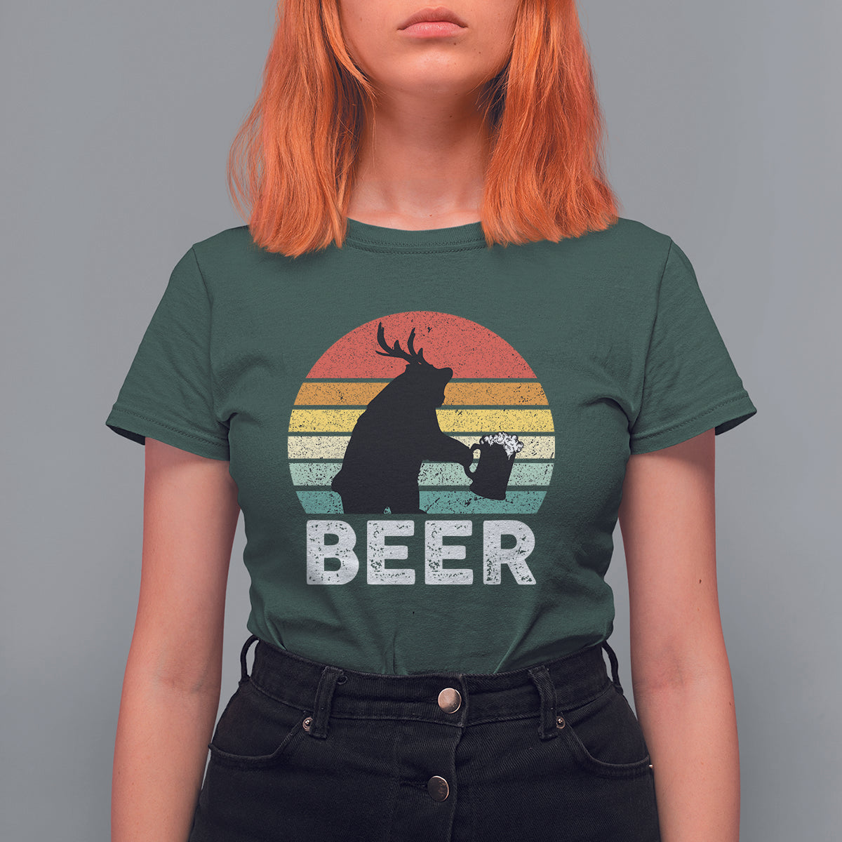 Funny Bear Deer T Shirt For Women Vintage Retro Beer Mug - Wonder Print Shop