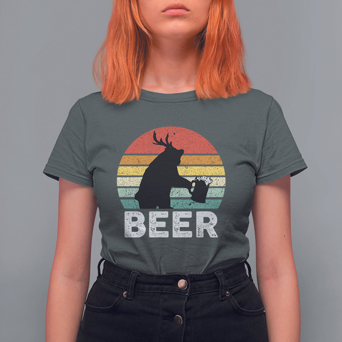 Funny Bear Deer T Shirt For Women Vintage Retro Beer Mug - Wonder Print Shop