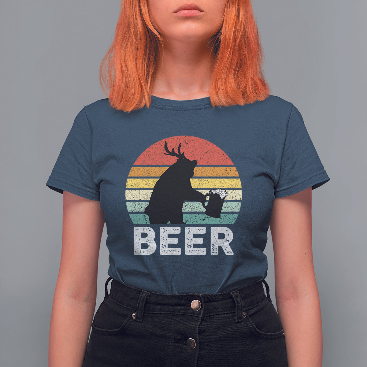 Funny Bear Deer T Shirt For Women Vintage Retro Beer Mug - Wonder Print Shop