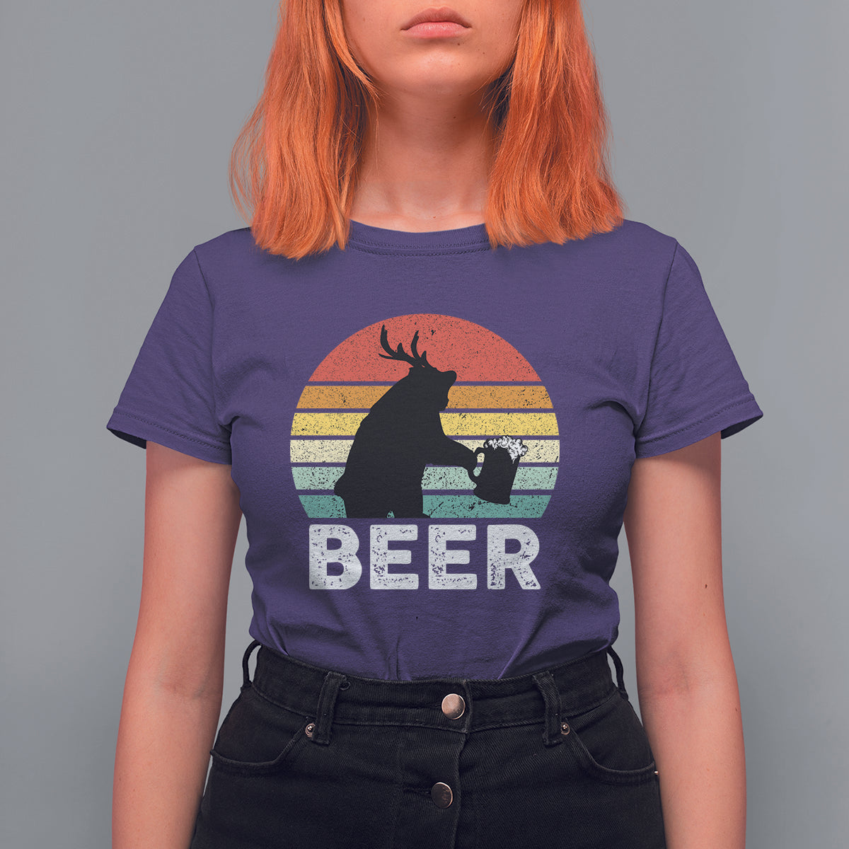 Funny Bear Deer T Shirt For Women Vintage Retro Beer Mug - Wonder Print Shop