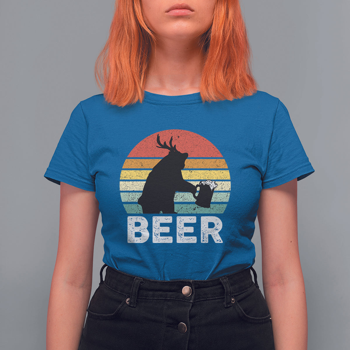 Funny Bear Deer T Shirt For Women Vintage Retro Beer Mug - Wonder Print Shop