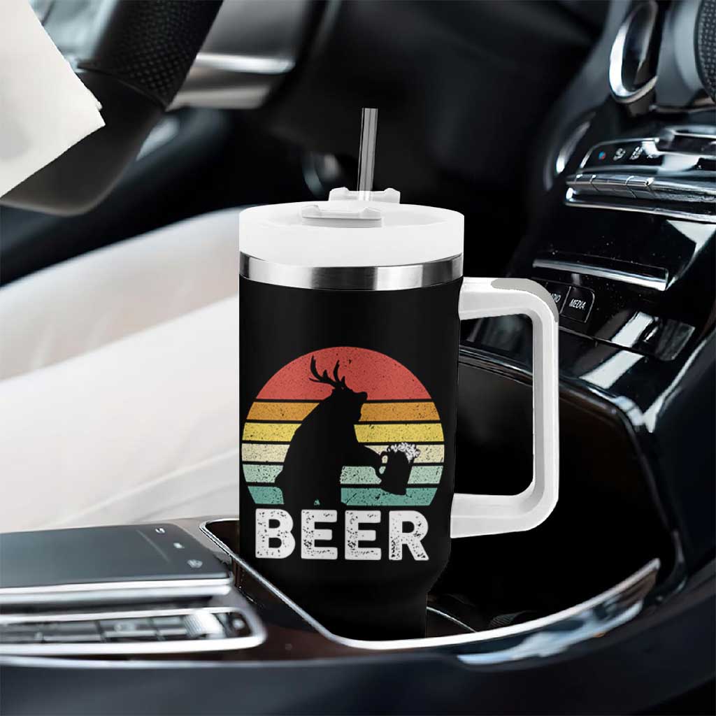 Funny Bear Deer Tumbler With Handle Vintage Retro Beer Mug - Wonder Print Shop