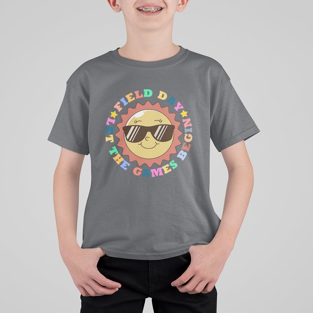 Field Day T Shirt For Kid Let The Games Begin Retro Groovy Smile Face Sunshine - Wonder Print Shop