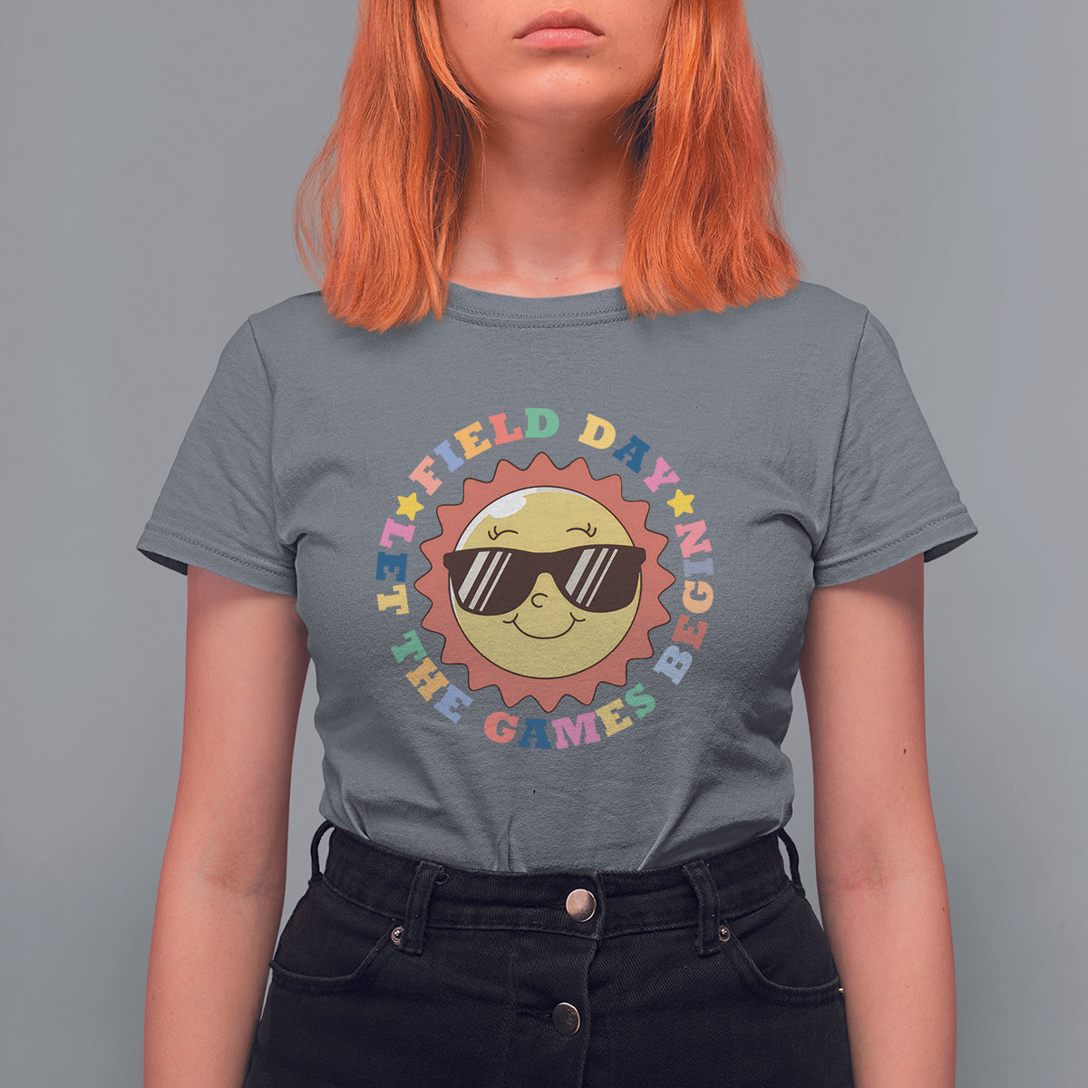 Field Day T Shirt For Women Let The Games Begin Retro Groovy Smile Face Sunshine - Wonder Print Shop