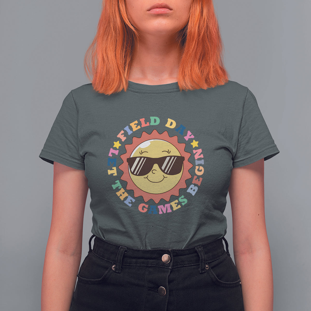 Field Day T Shirt For Women Let The Games Begin Retro Groovy Smile Face Sunshine - Wonder Print Shop