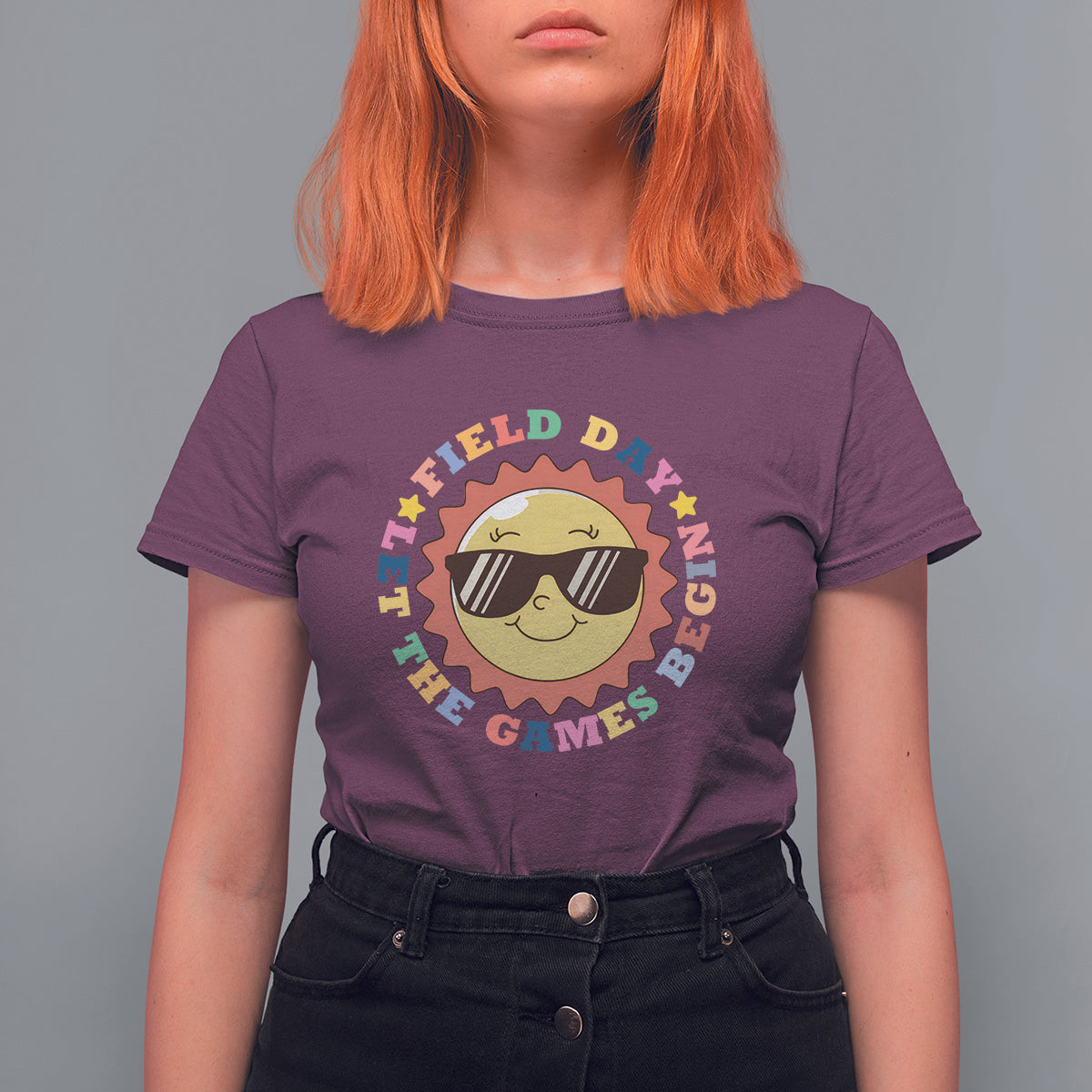 Field Day T Shirt For Women Let The Games Begin Retro Groovy Smile Face Sunshine - Wonder Print Shop