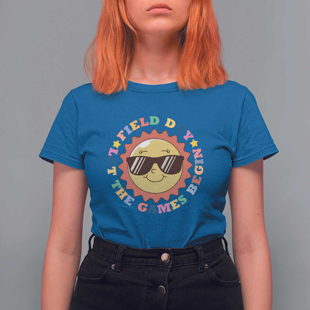 Field Day T Shirt For Women Let The Games Begin Retro Groovy Smile Face Sunshine - Wonder Print Shop