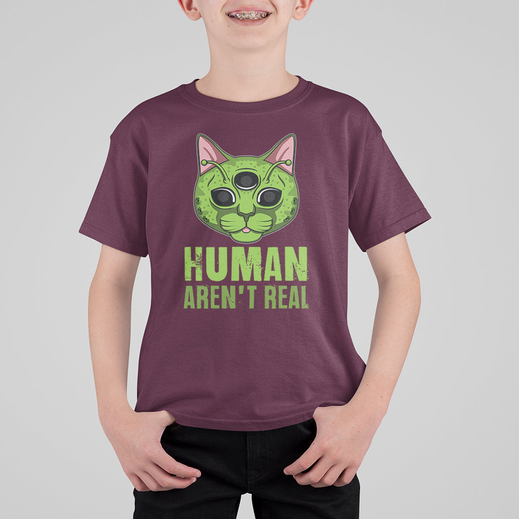 Funny Alien Cat T Shirt For Kid Human Aren't Real Cute Mythical Creature - Wonder Print Shop