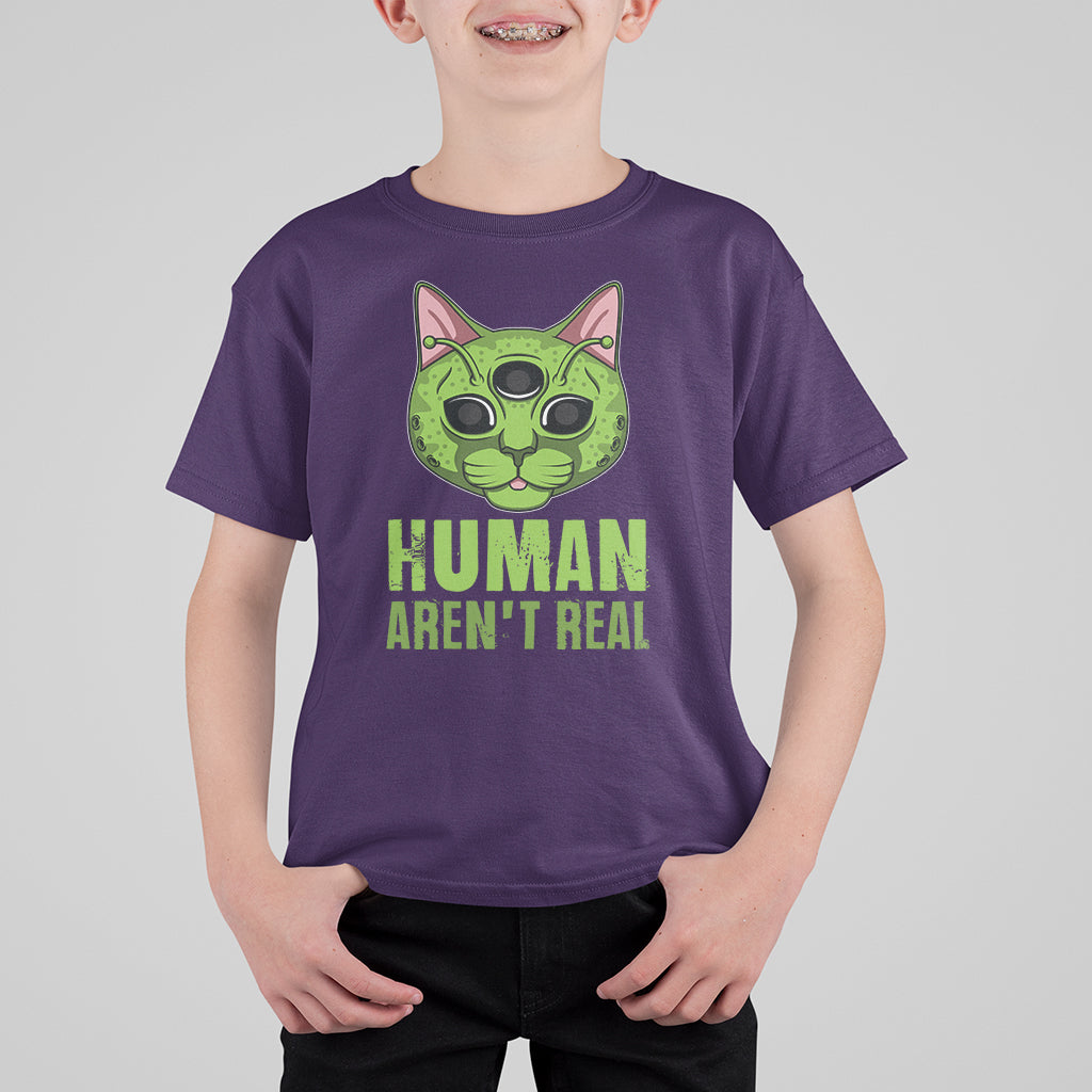 Funny Alien Cat T Shirt For Kid Human Aren't Real Cute Mythical Creature - Wonder Print Shop