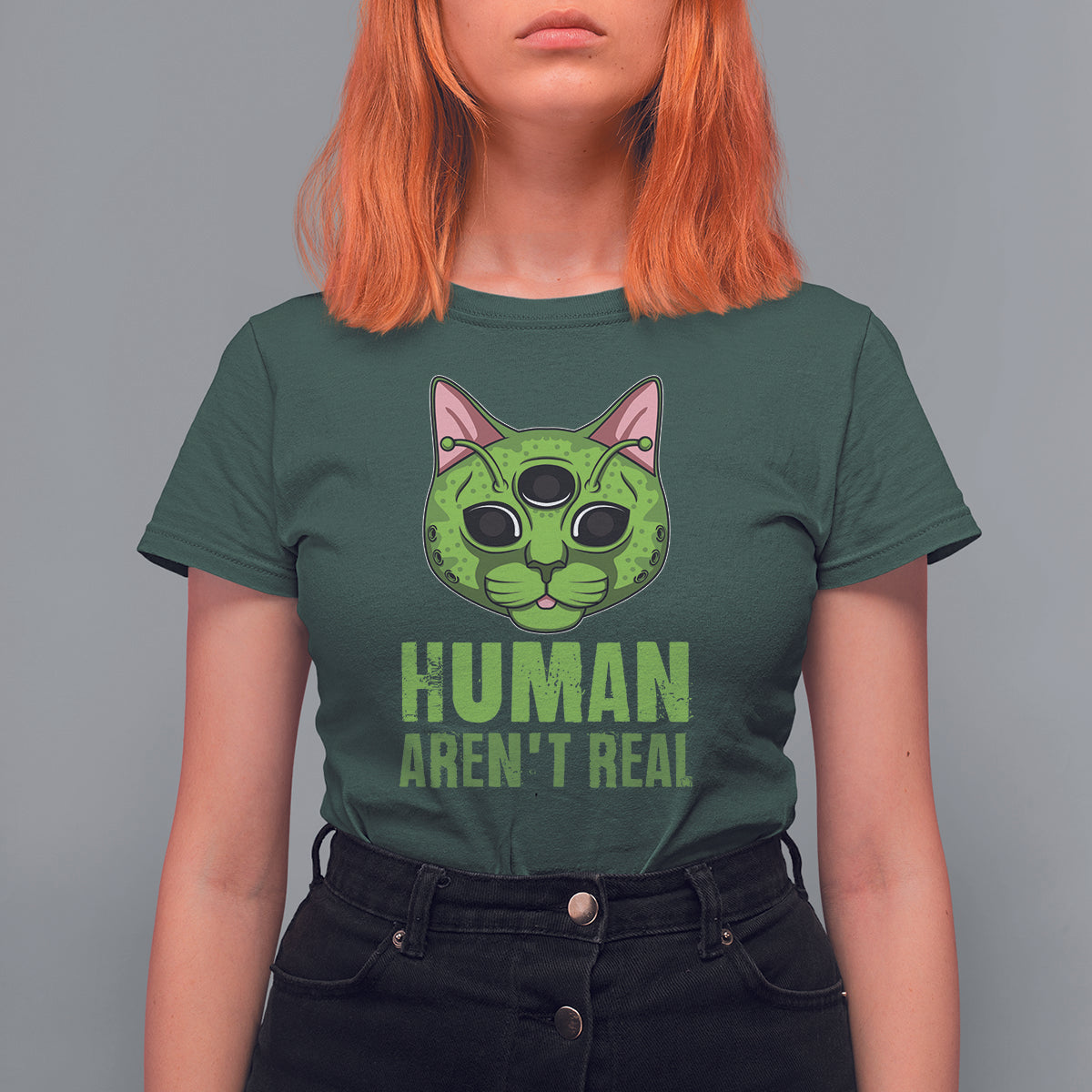 Funny Alien Cat T Shirt For Women Human Aren't Real Cute Mythical Creature - Wonder Print Shop