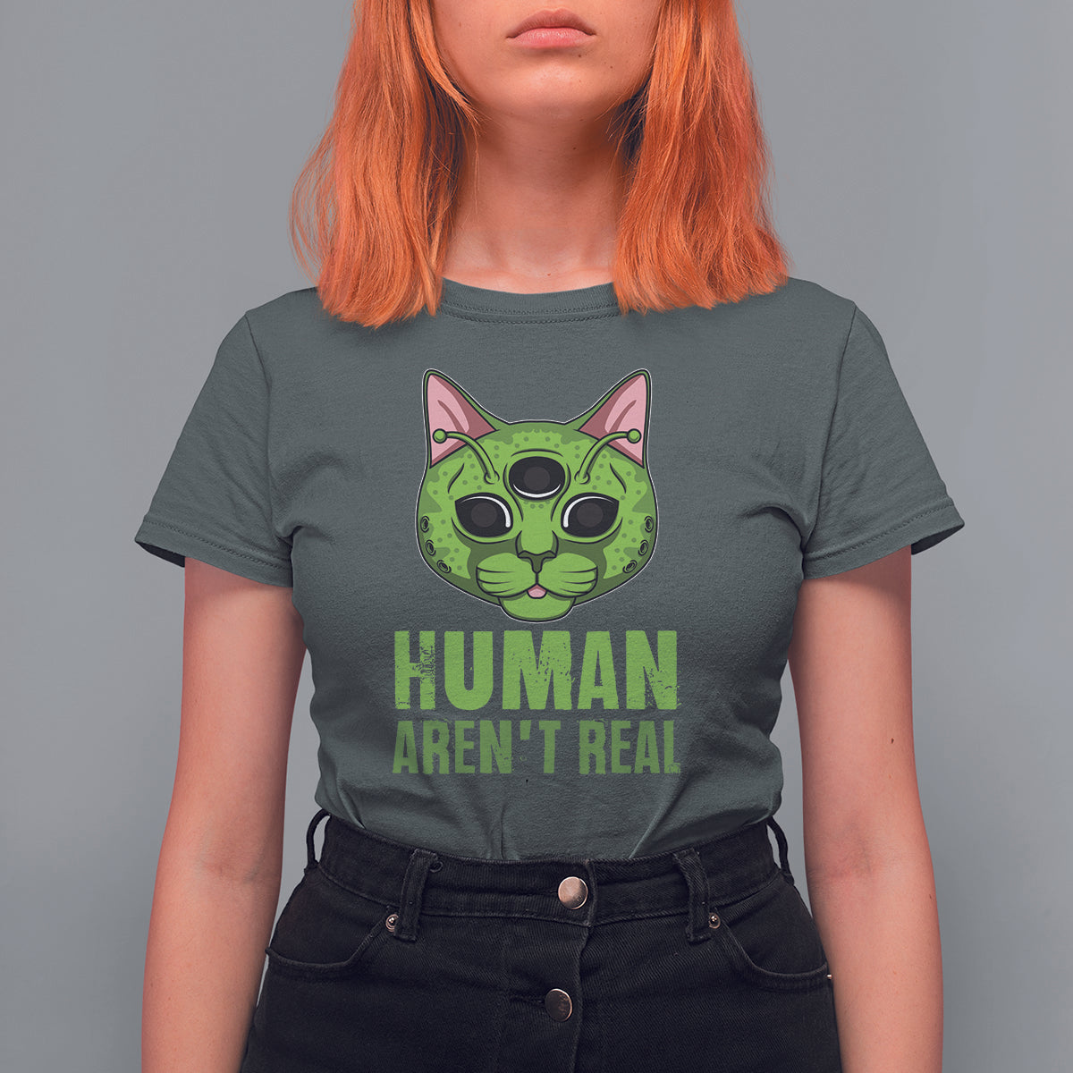 Funny Alien Cat T Shirt For Women Human Aren't Real Cute Mythical Creature - Wonder Print Shop