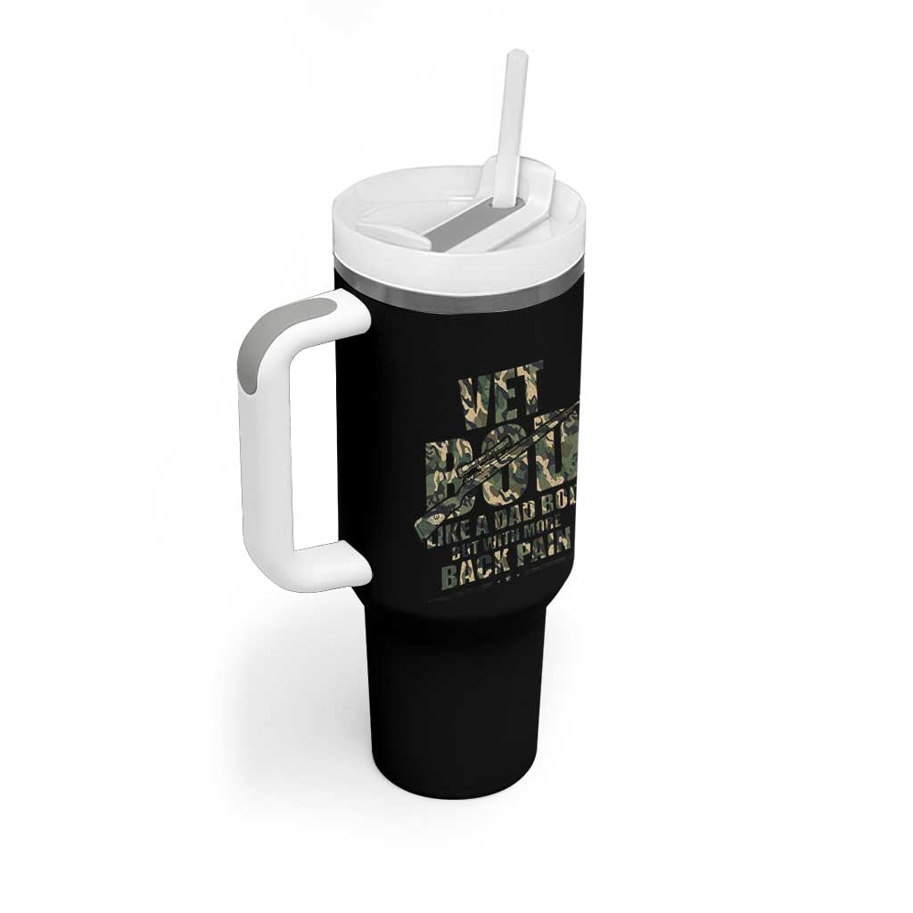 Funny Veteran Vet Bod Like A Dad Bod But With More Back Pain Tumbler With Handle