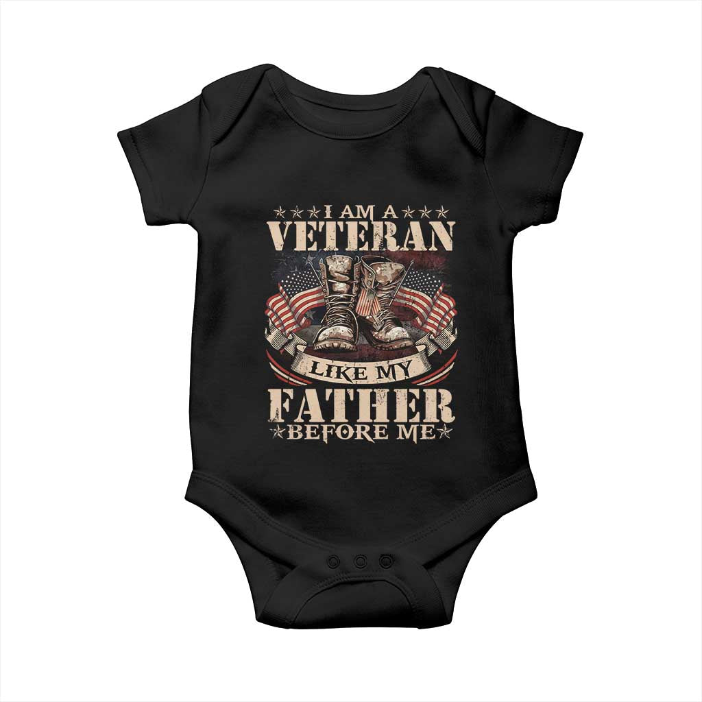 I Am A Veteran Like My Father Before Me Baby Onesie Vintage American Flag