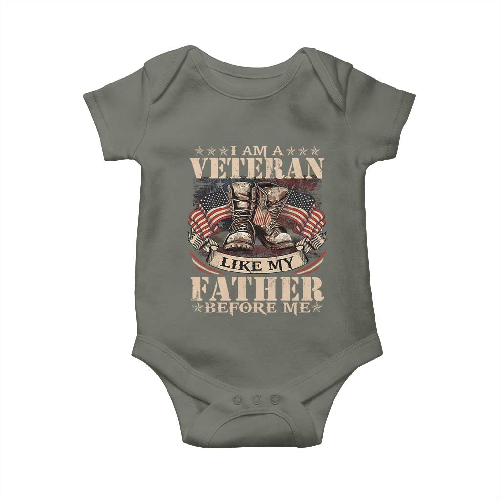 I Am A Veteran Like My Father Before Me Baby Onesie Vintage American Flag
