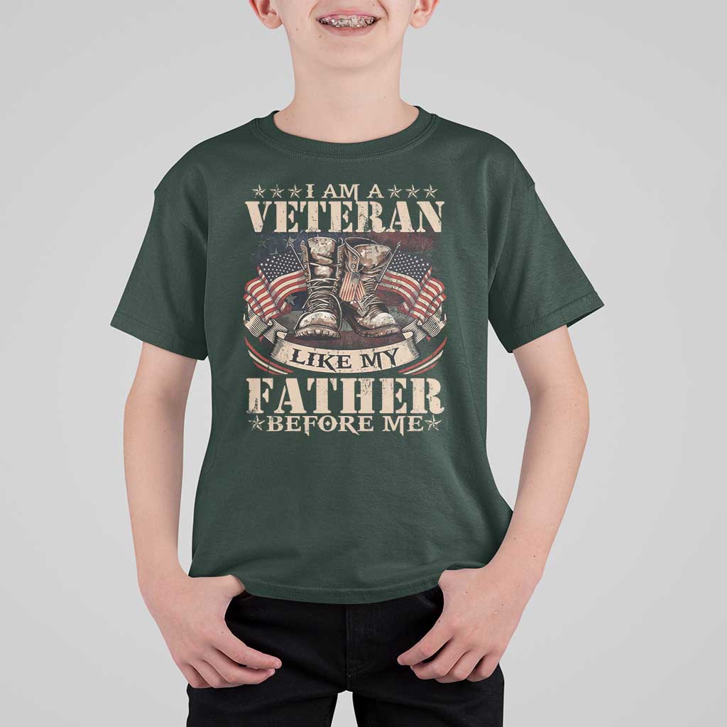 I Am A Veteran Like My Father Before Me T Shirt For Kid Vintage American Flag