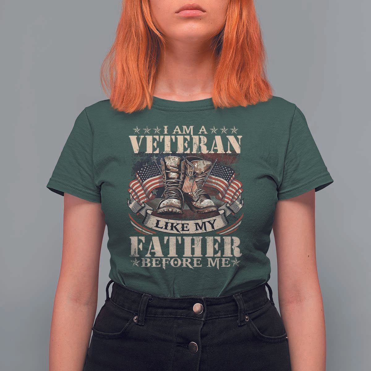 I Am A Veteran Like My Father Before Me T Shirt For Women Vintage American Flag